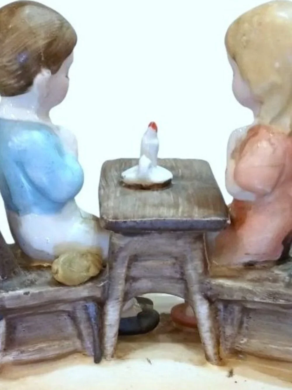 RARE Vintage Sankyo Boy Girl Praying W CAP Porcelain Music Box Bless This House